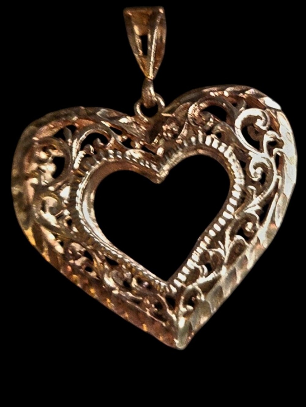 925 Sterling Silver - Vintage FiligreeHeart Openwork Necklace Pendant